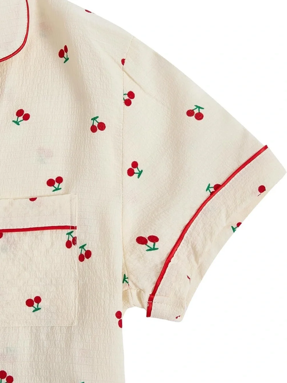 Amazon Cream Cherry-Print Short Pajama Set with Red Piping